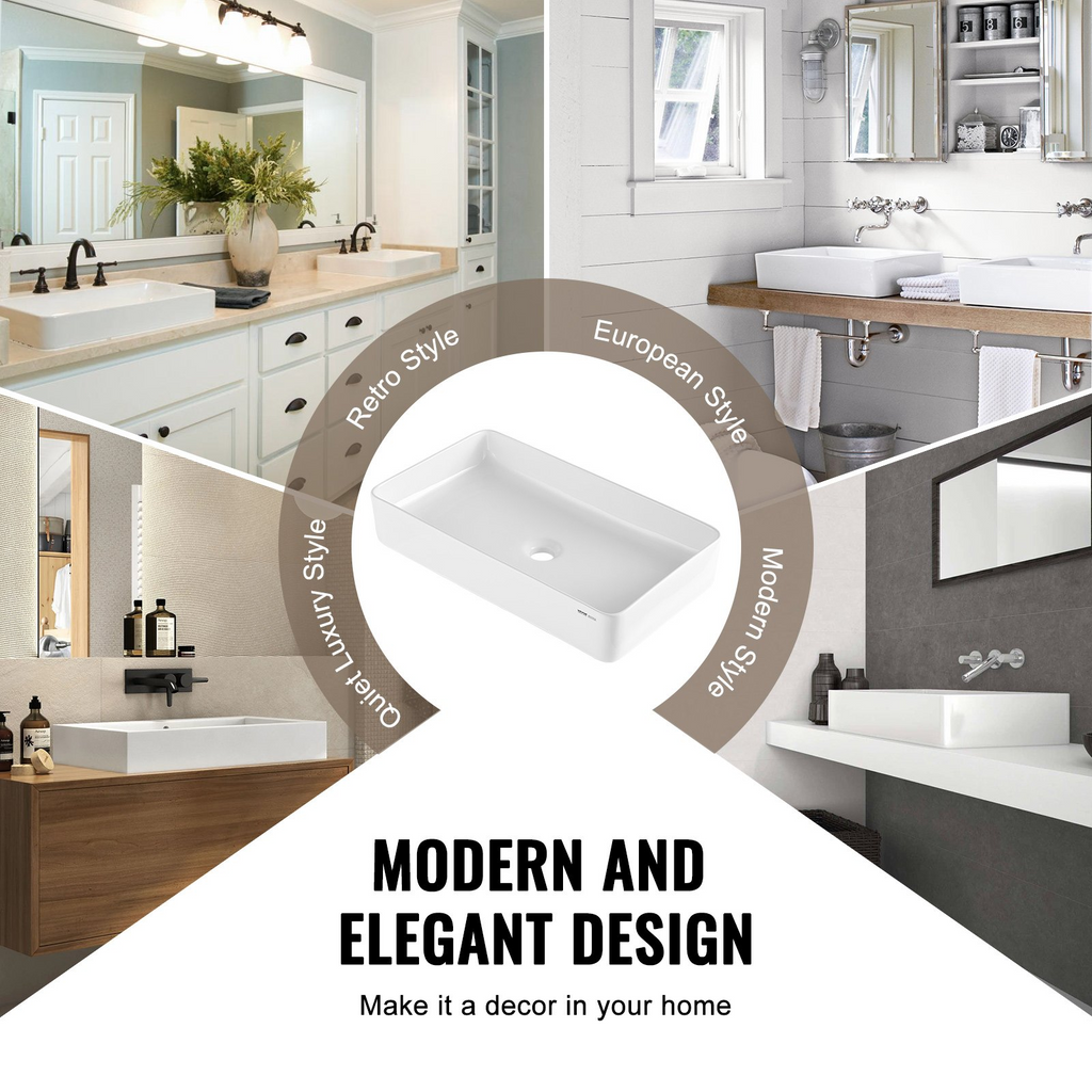Lavabo de cerámica moderno VEVOR de 24" x 13,8" para baño encimera color blanco