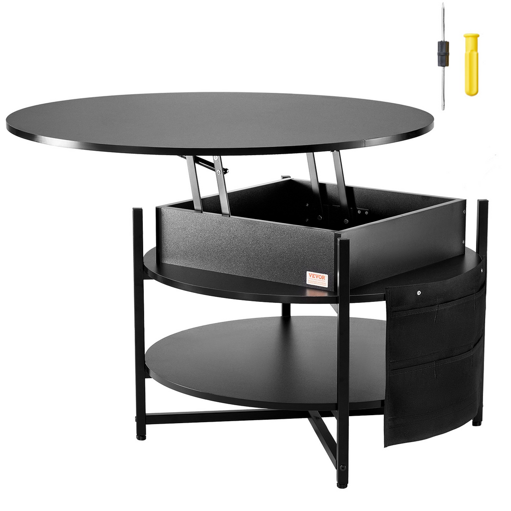 Mesa de centro elevable VEVOR de 35,3" redonda con cajones de almacenamiento, compartimentos ocultos y estante abierto para sala de estar