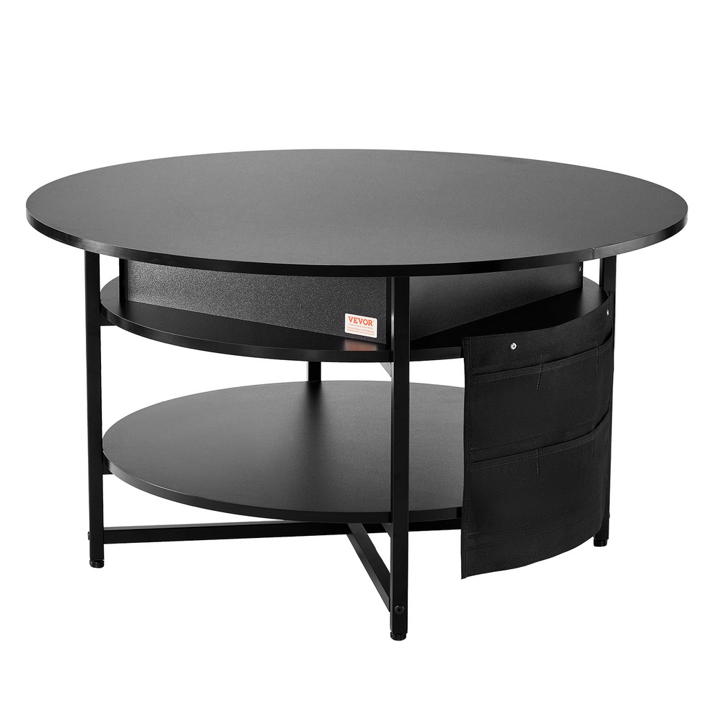 Mesa de centro elevable VEVOR de 35,3" redonda con cajones de almacenamiento, compartimentos ocultos y estante abierto para sala de estar