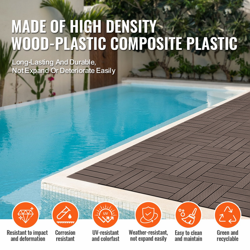VEVOR Baldosas entrelazadas para terraza de plástico y madera paquete de 10, 12 x 12 pulgadas