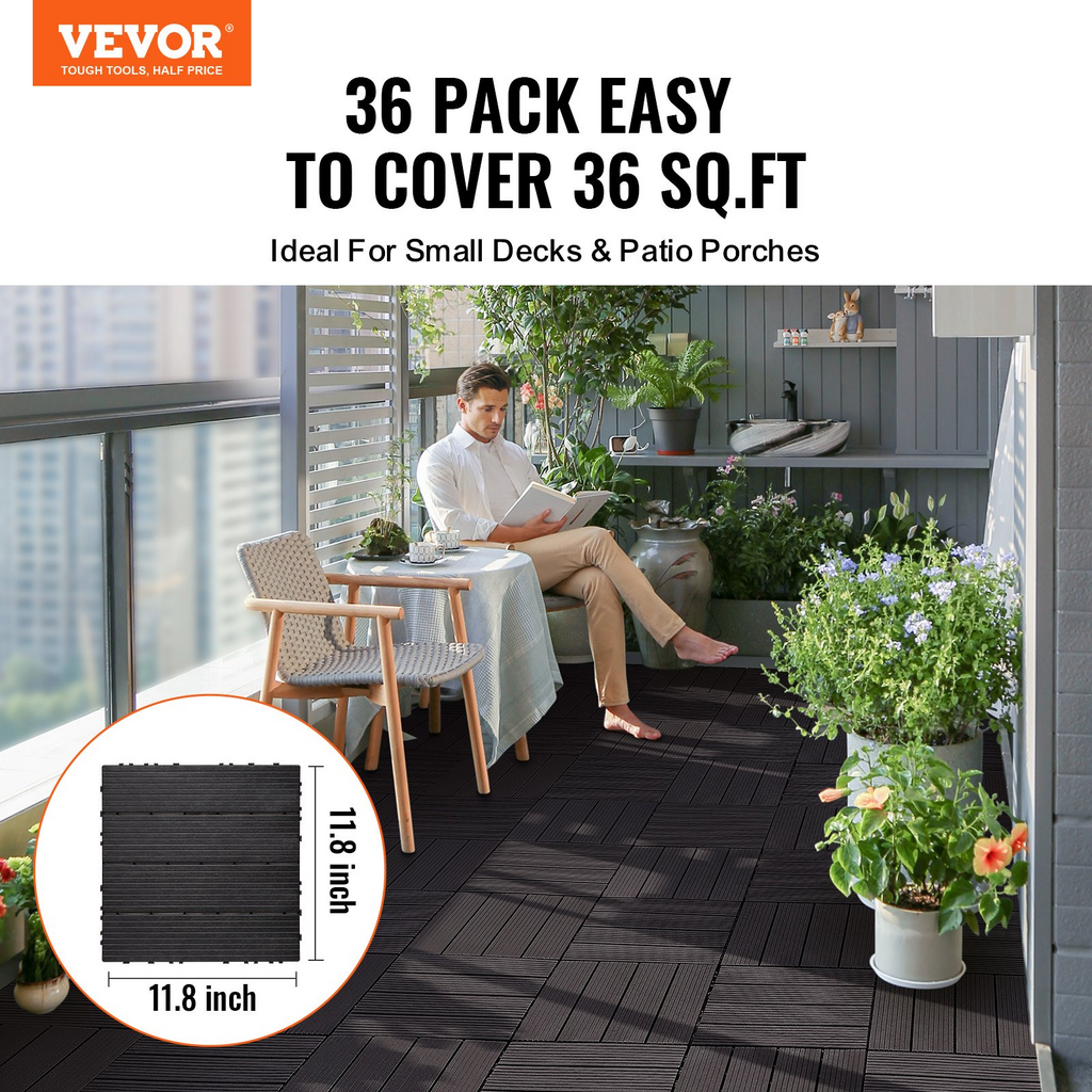 Azulejos entrelazados para terraza VEVOR paquete de 36 12" x 12" resistentes al agua