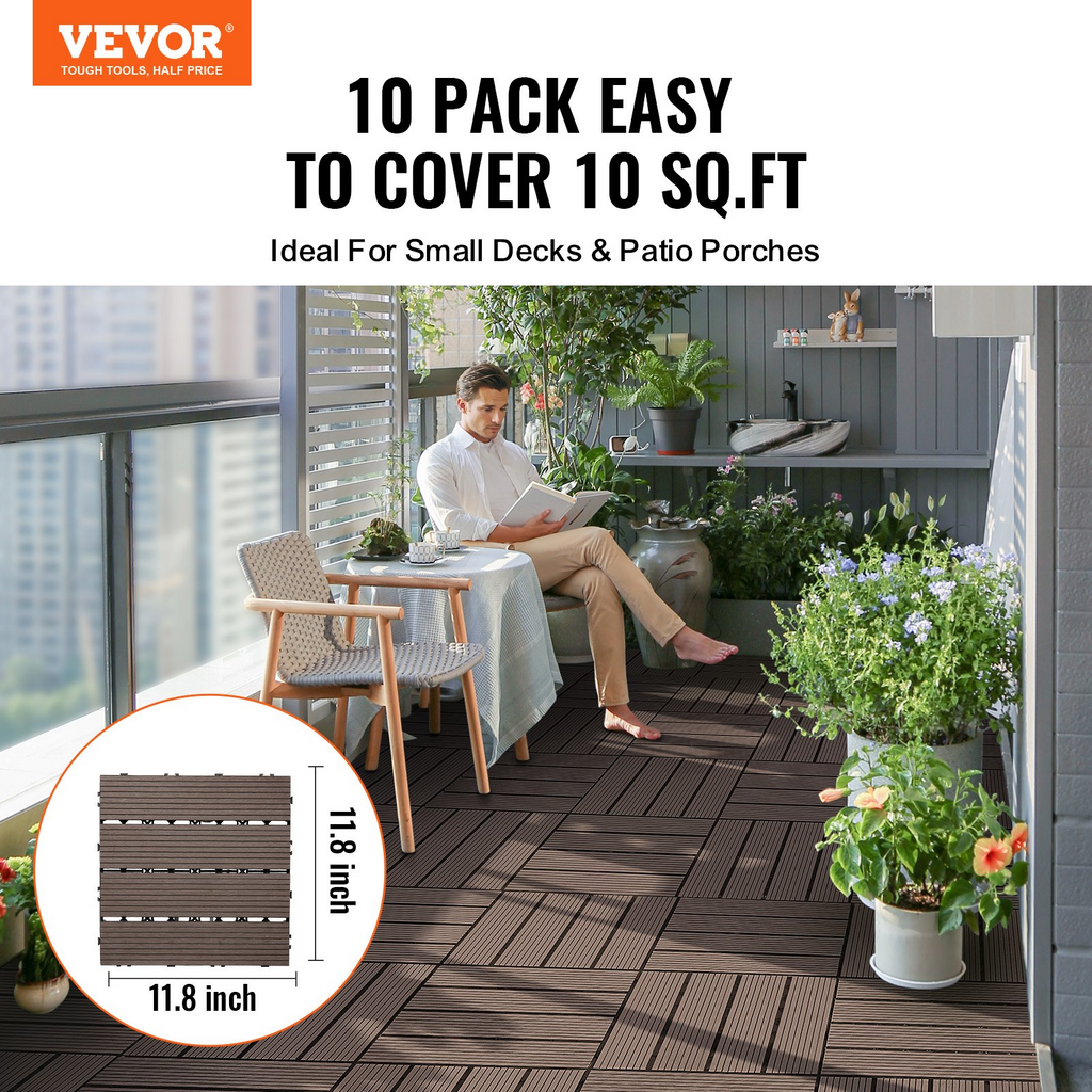 Baldosas entrelazadas de plástico y madera VEVOR paquete de 27 12 x 12 pulgadas