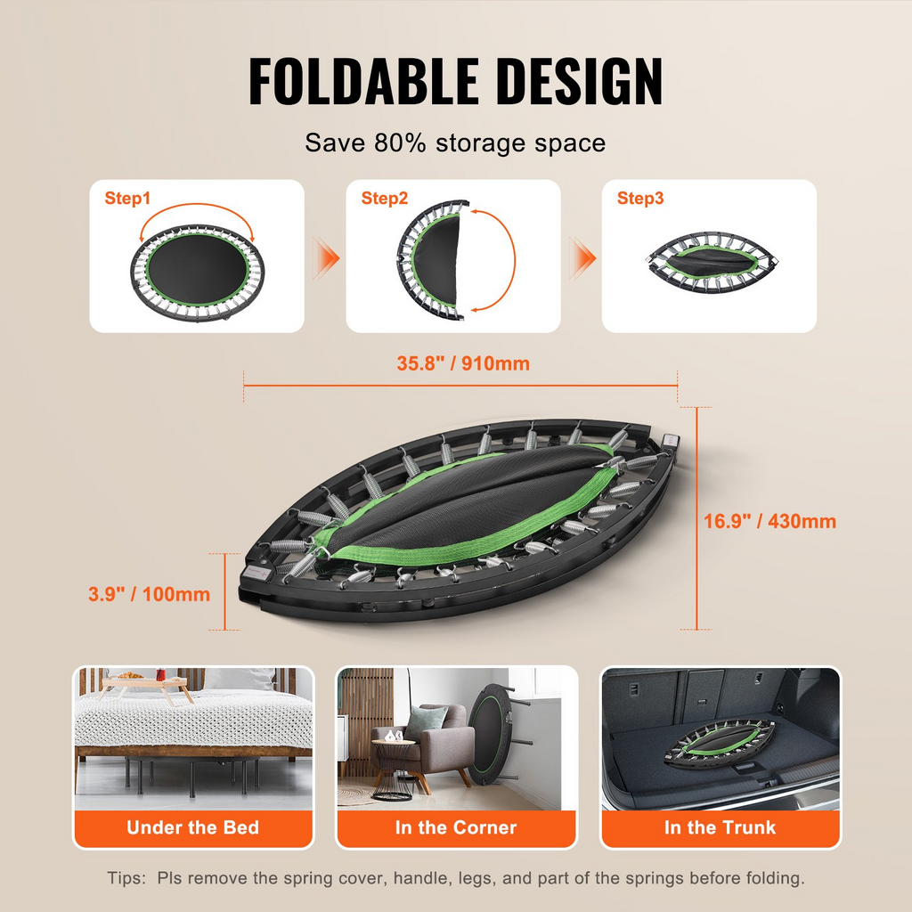 Mini trampolín de fitness plegable VEVOR de 52 pulgadas para adultos