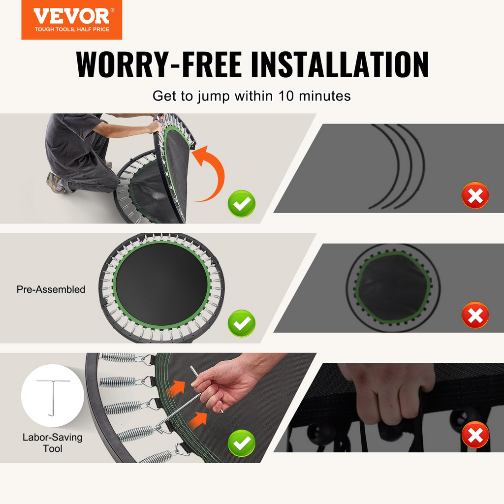 Mini trampolín de fitness plegable VEVOR de 52 pulgadas para adultos