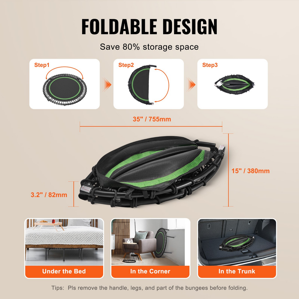 Mini trampolín de fitness plegable VEVOR de 40 pulgadas para adultos