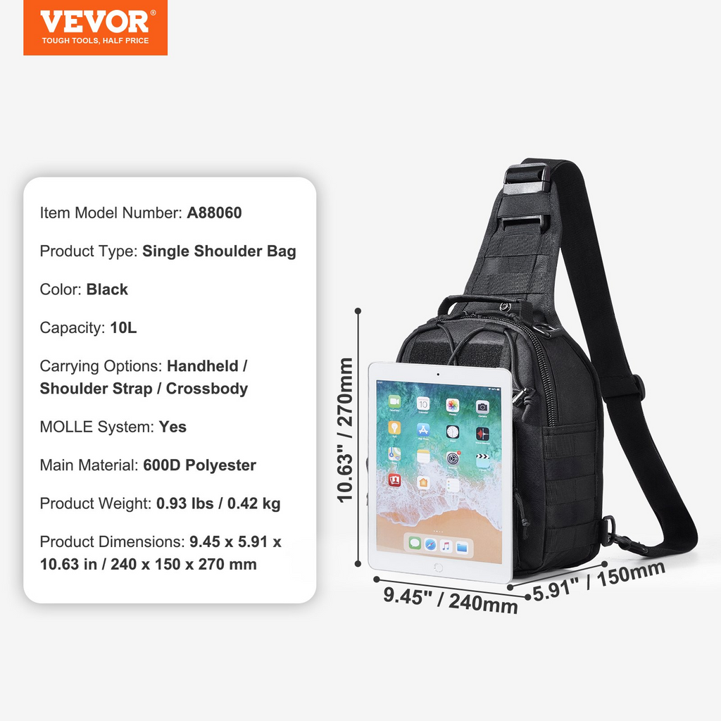 Mochila táctica tipo bandolera de 10 l para hombre