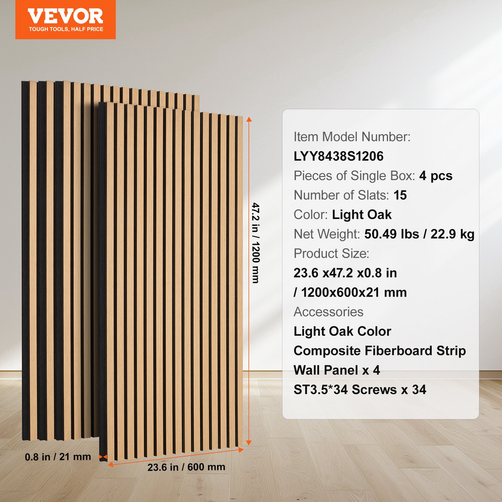 Paneles acústicos de listones de madera VEVOR de 23,6 x 47,2 pulgadas