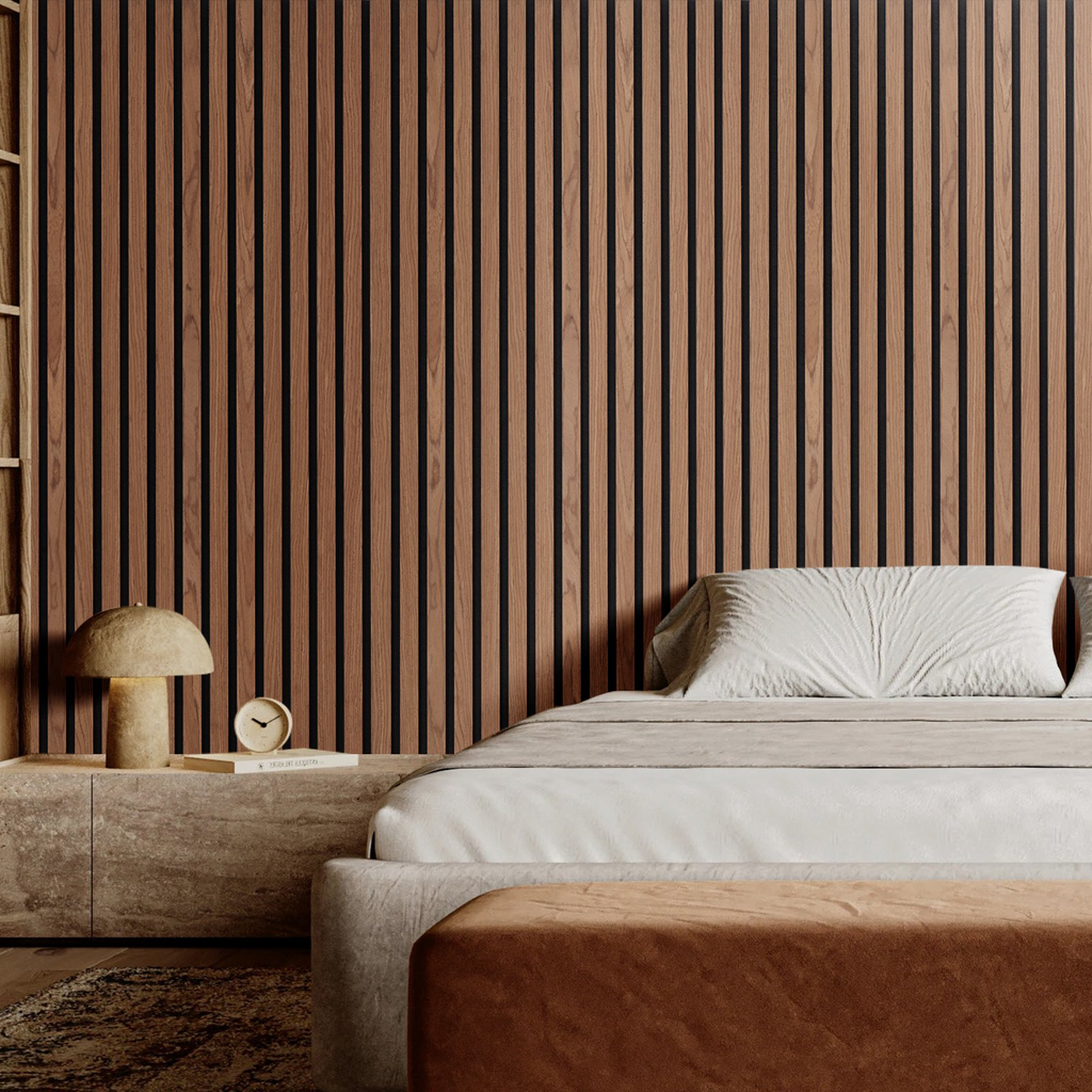 Paneles acústicos de listones de madera de 7,9 x 94,5 pulgadas para decoración de pared moderna en nogal