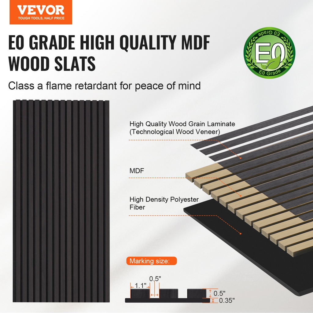 Paneles acústicos de láminas de madera VEVOR de 23,6 x 47,2 pulgadas para decoración de pared moderna en roble negro
