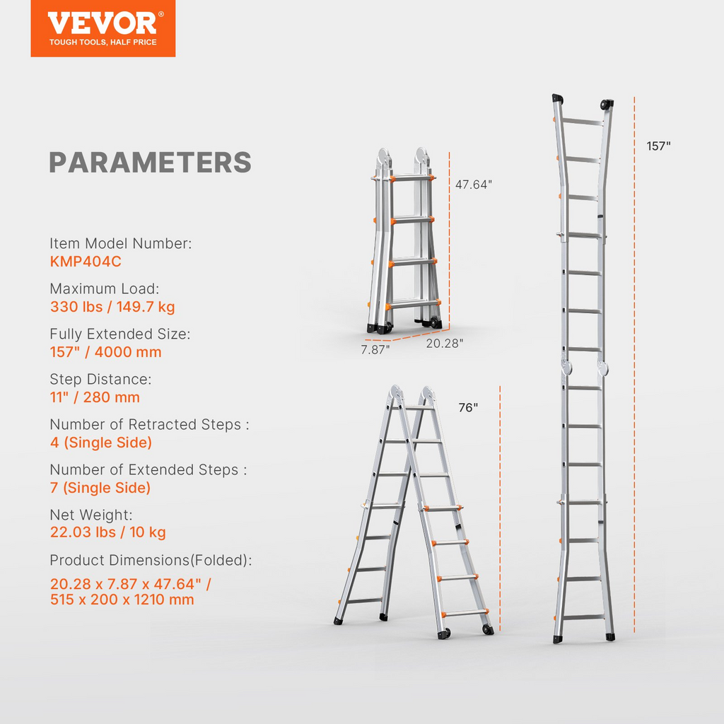 Escalera telescópica VEVOR con estructura en A y extensión de 13 pies