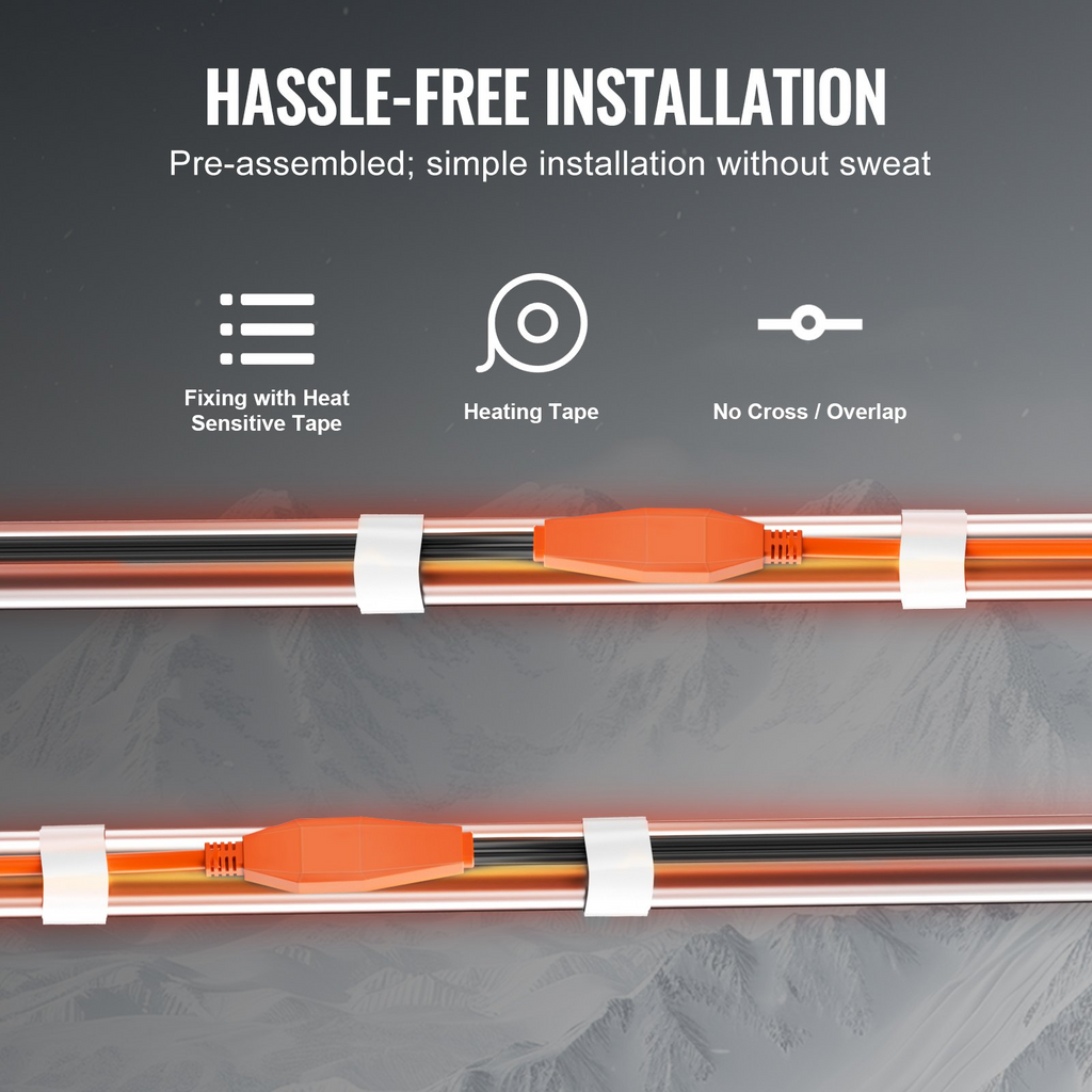 Cable calefactor para tuberías de 18 pies y 7 W/pie Cinta calefactora para tuberías con termostato incorporado