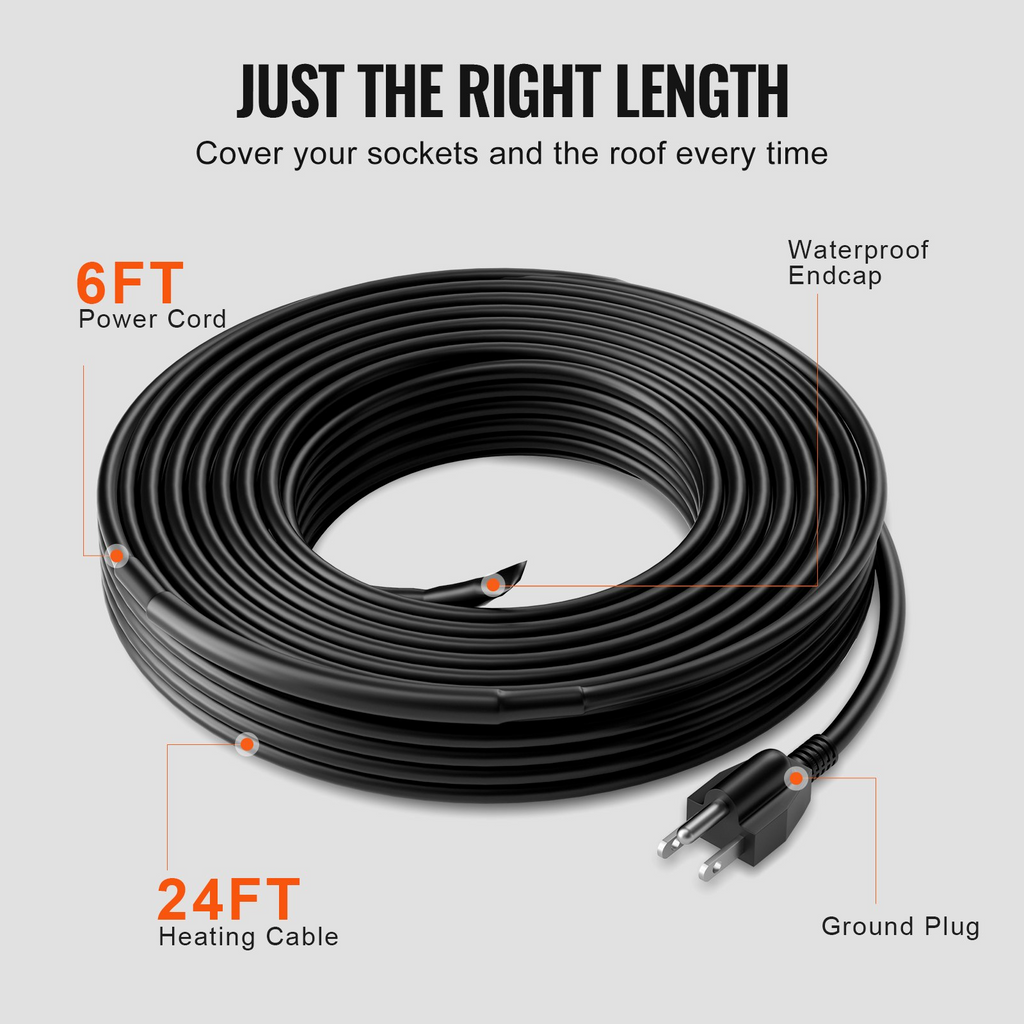 Cable calefactor autorregulable para tuberías de 7,3 m y 5 W/pie, cinta calefactora para tuberías y techos