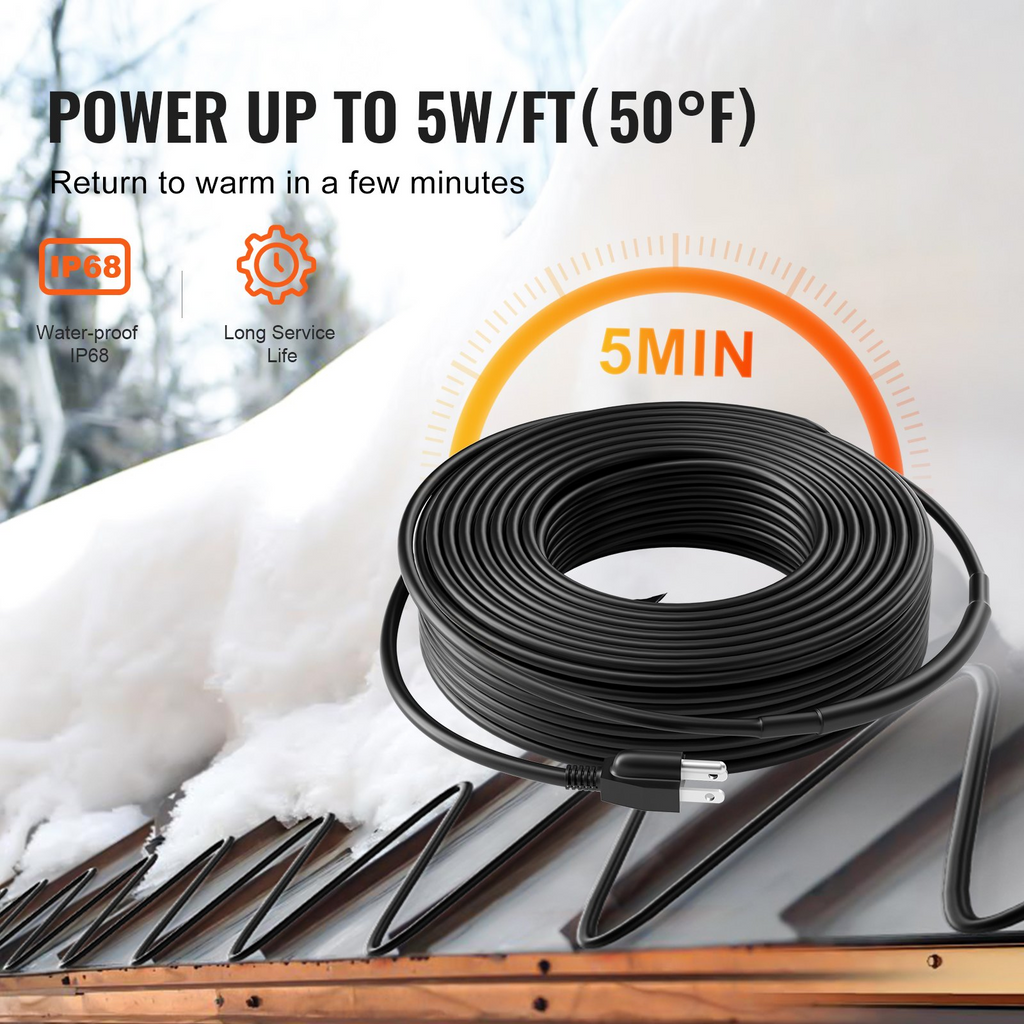 Cable calefactor autorregulable VEVOR de 120 pies y 5 W por pie