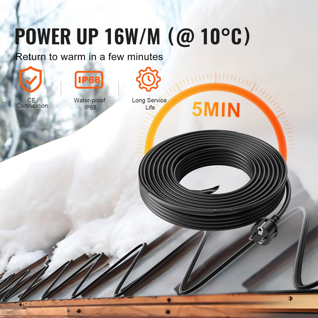 Cable calefactor autorregulable para tuberías de 3,6 m y 5 W/pie