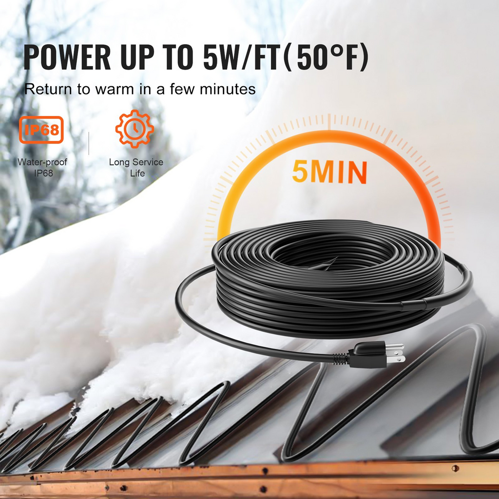 Cable calefactor autorregulable VEVOR de 80 pies y 5 W por pie, cinta calefactora para tuberías y techos