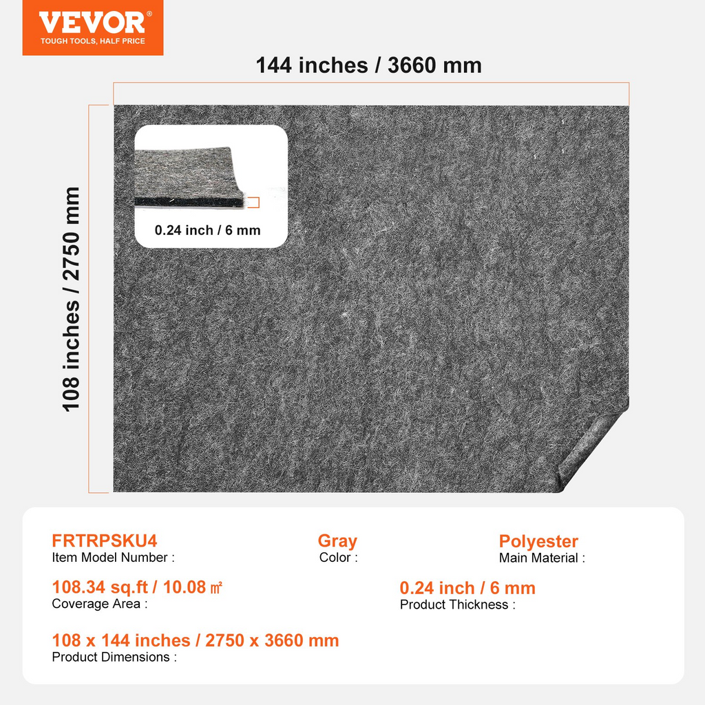 Almohadilla protectora para alfombras VEVOR de 9 x 12 pies y 0,24" de grosor para todo tipo de suelos
