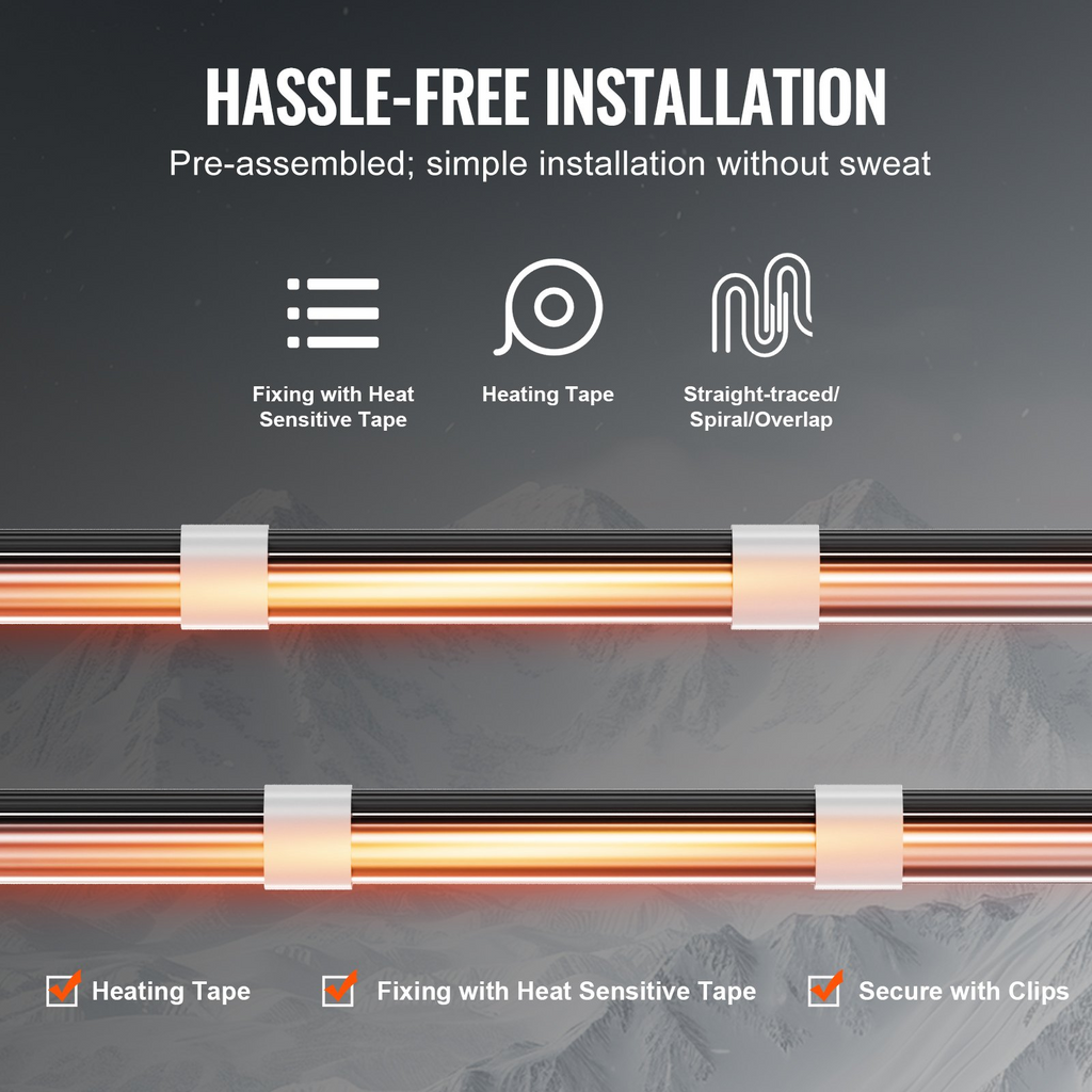 Cable calefactor autorregulable para tuberías de 3,6 m y 5 W/pie con termostato