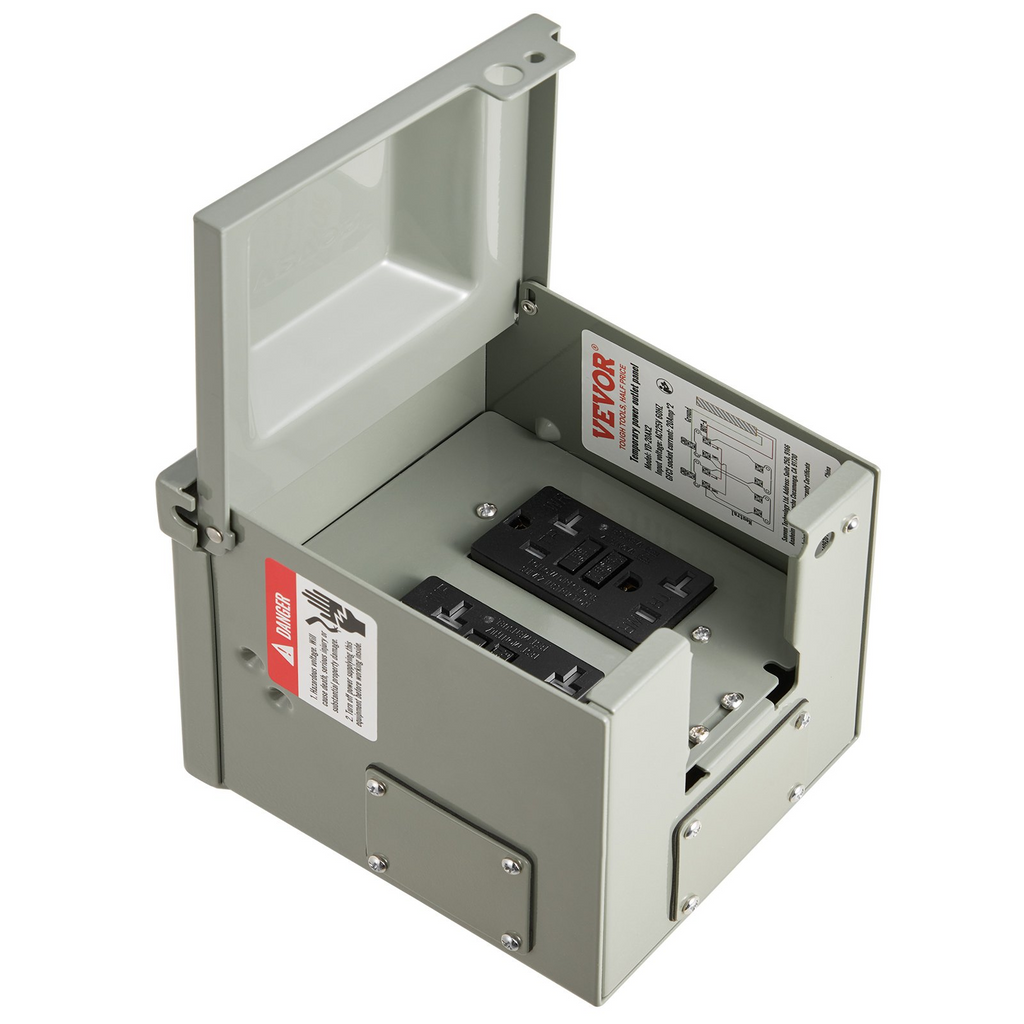 Caja de toma de corriente eléctrica para exteriores, 2 receptáculos GFCI de 20 amperios