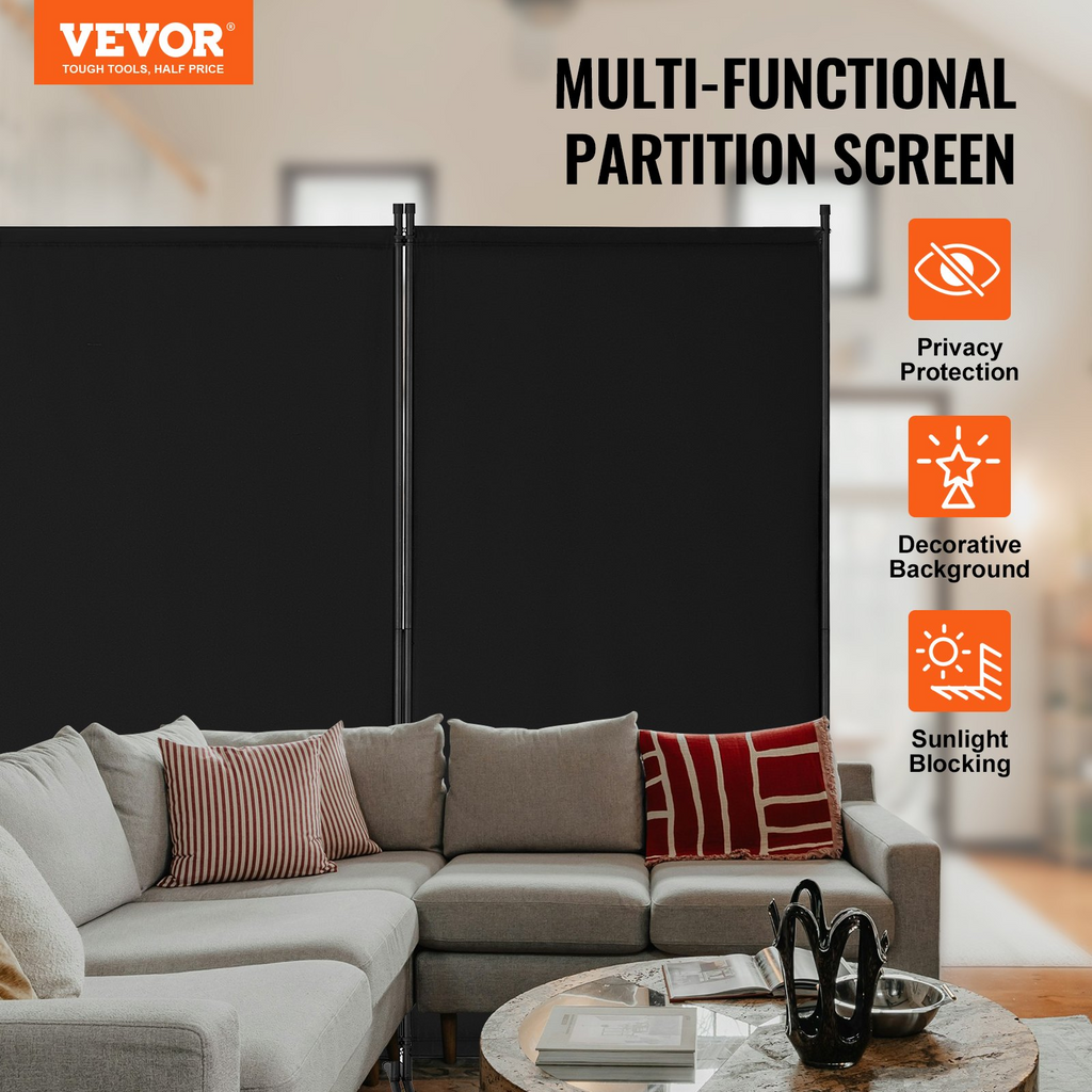 Biombo divisor de tela de 4 paneles para oficina, dormitorio, color negro