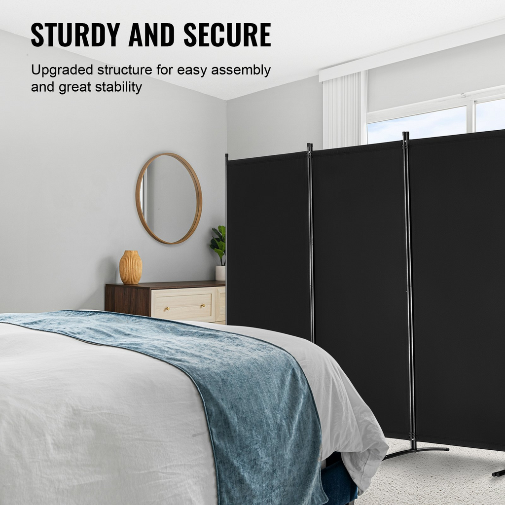 Biombo divisor de tela de 4 paneles para oficina, dormitorio, color negro