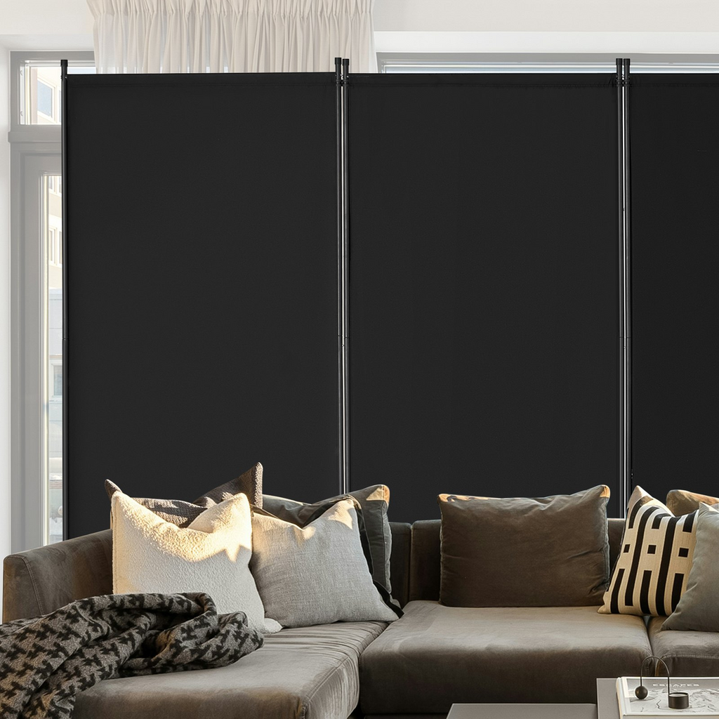 Biombo divisor de tela de 4 paneles para oficina, dormitorio, color negro