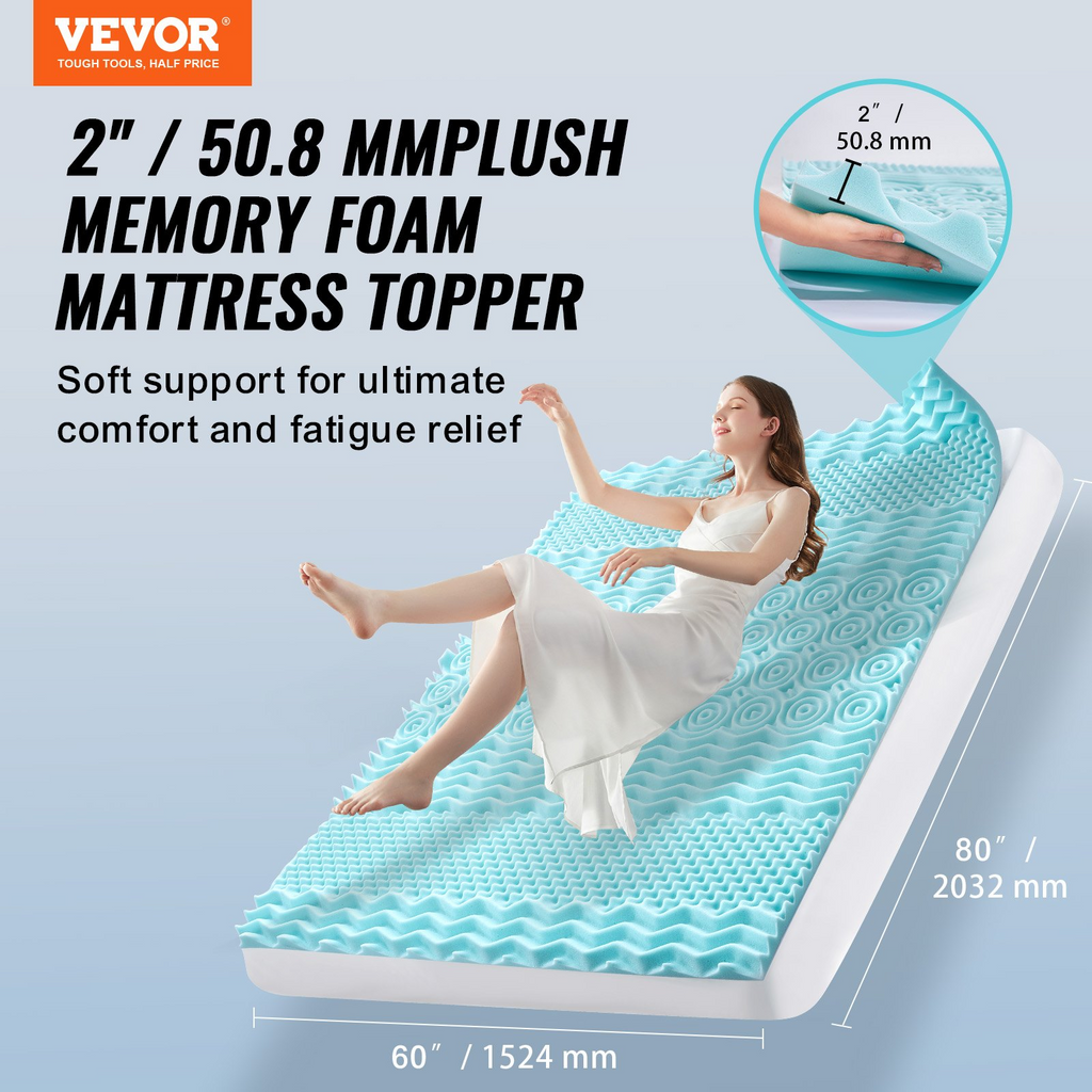 VEVOR - Cubrecolchón de espuma viscoelástica suave con infusión de gel refrescante tamaño Queen 2 pulgadas