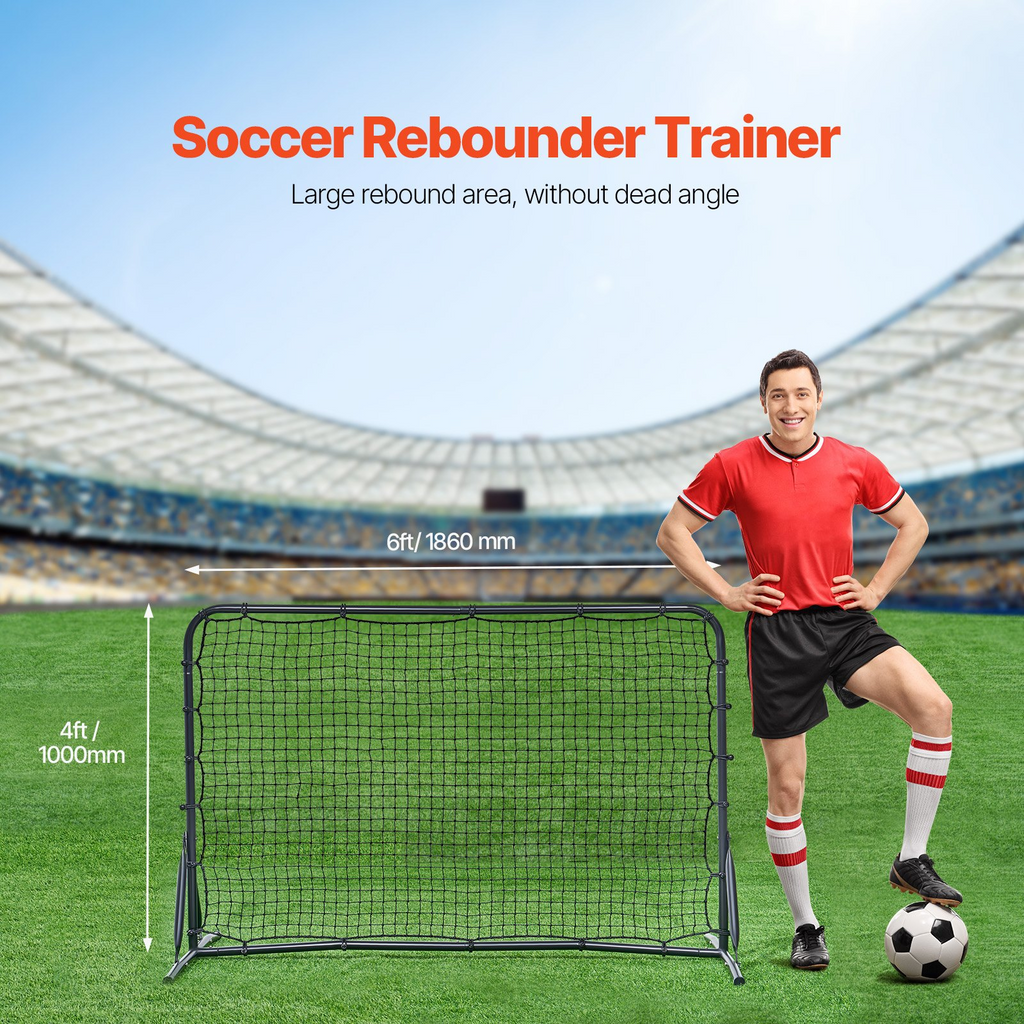 Entrenador de rebote de fútbol de 6 x 4 pies, equipo de entrenamiento de fútbol, red de doble cara