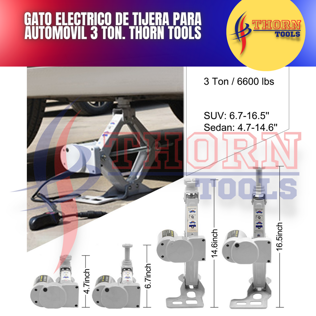 Gato Electrico de Tijera para automovil 3 Ton. Thorn tools