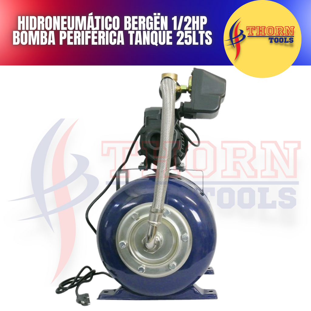 HIDRONEUMÁTICO BERGËN 1/2HP BOMBA PERIFÉRICA TANQUE 25LTS