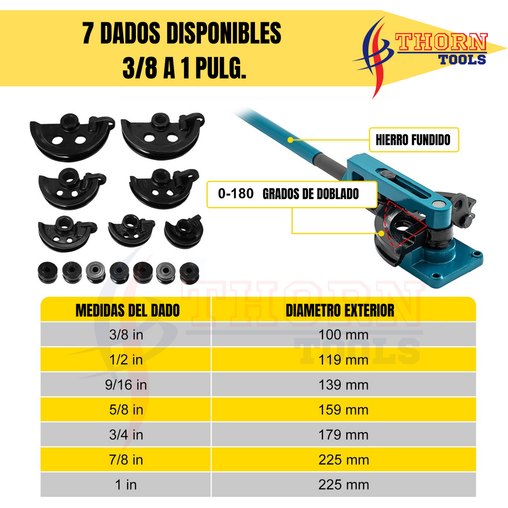 Dobladora De Tubo Manual Set de 3/8 A 1 Pulg. Thorn tools