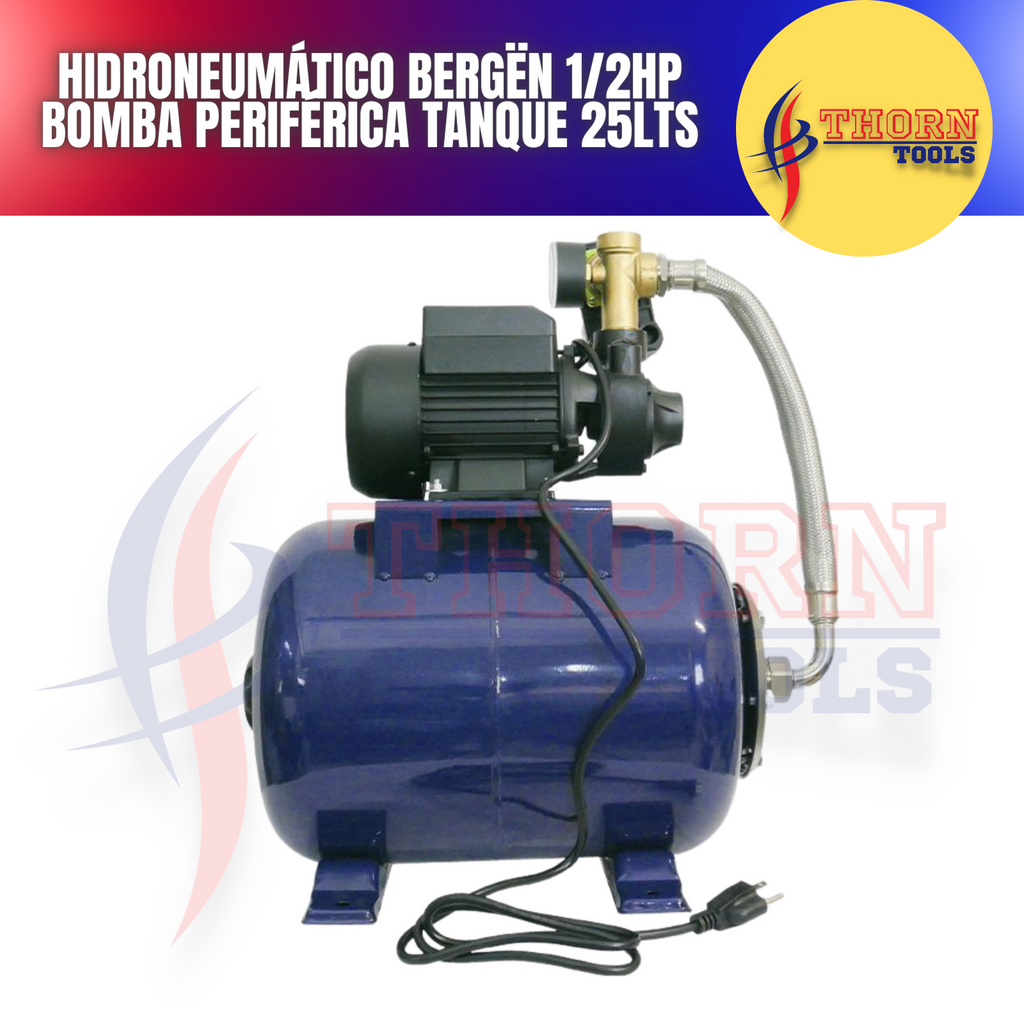 HIDRONEUMÁTICO BERGËN 1/2HP BOMBA PERIFÉRICA TANQUE 25LTS