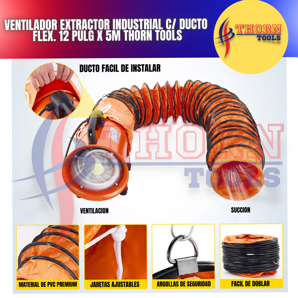 Ventilador extractor de 12 , ventilador de manguera de conducto de 5 –  DISTRIBUIDORA TOOLCOMEX SA DE CV