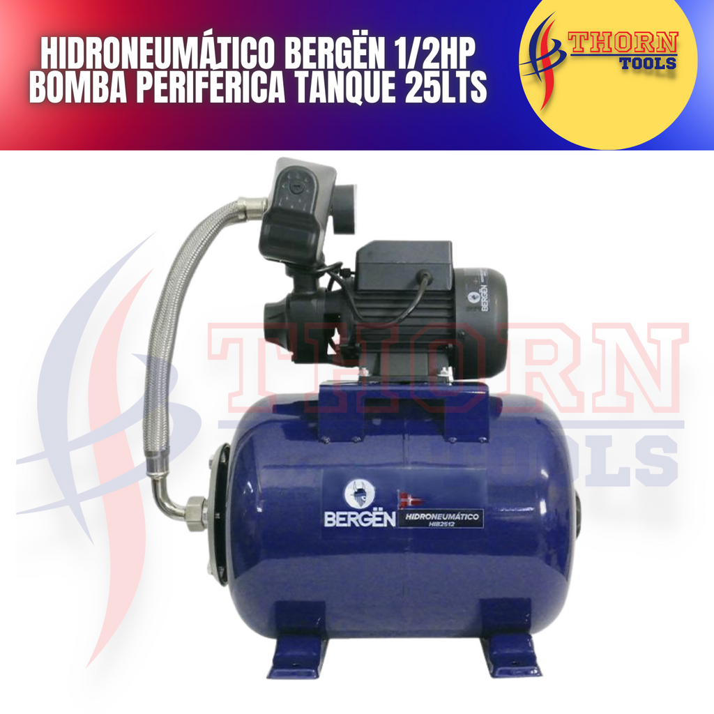 HIDRONEUMÁTICO BERGËN 1/2HP BOMBA PERIFÉRICA TANQUE 25LTS