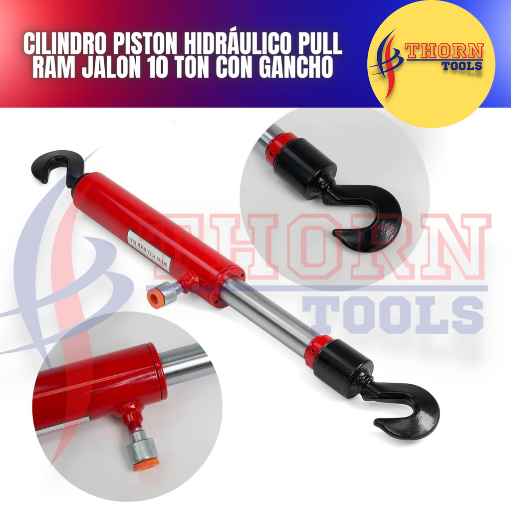 Cilindro Piston Hidráulico pull ram Jalon 10 Ton Con Gancho
