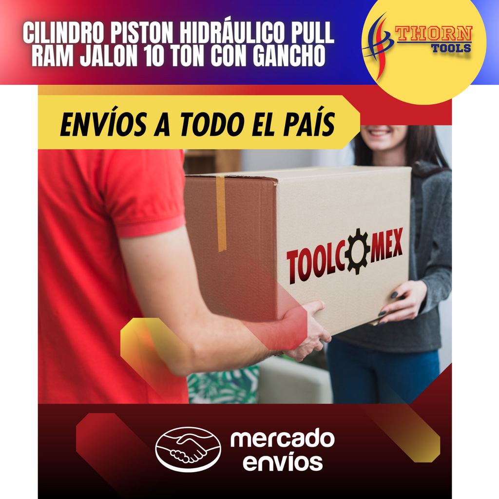 Cilindro Piston Hidráulico pull ram Jalon 10 Ton Con Gancho
