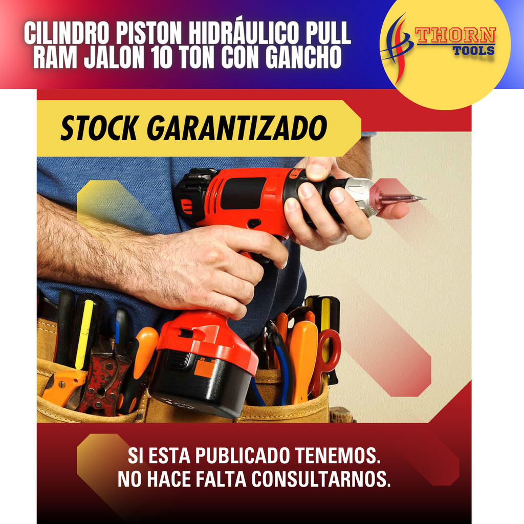 Cilindro Piston Hidráulico pull ram Jalon 10 Ton Con Gancho