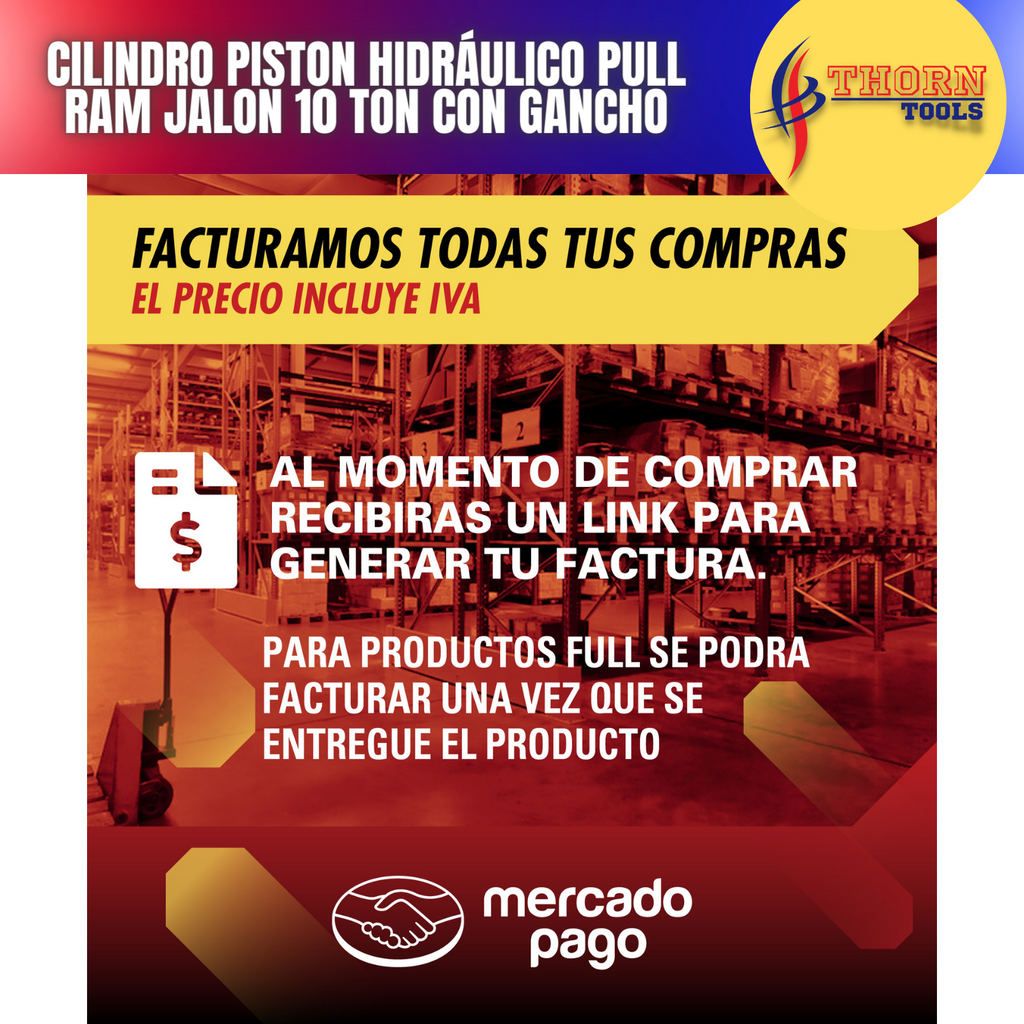 Cilindro Piston Hidráulico pull ram Jalon 10 Ton Con Gancho