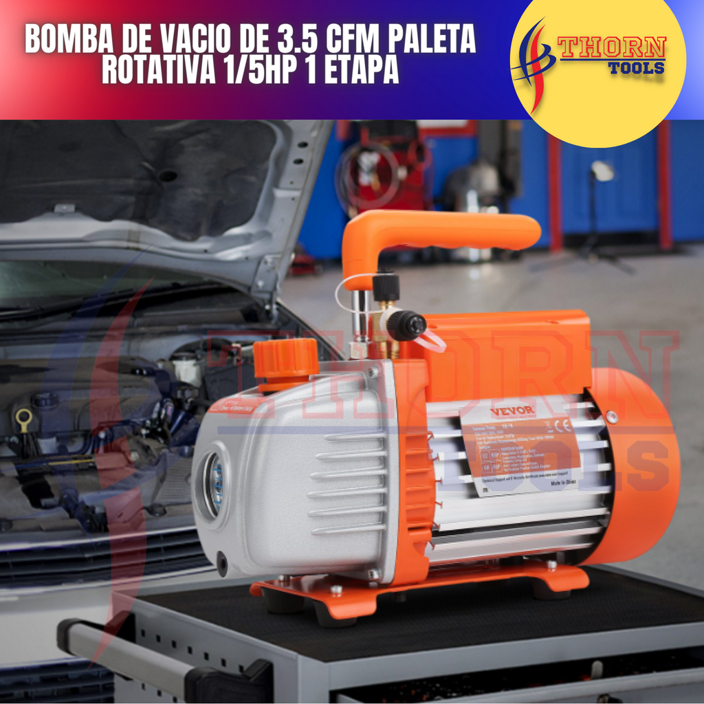 Bomba de vacio de 3.5 CFM paleta rotativa 1/5HP 1 etapa