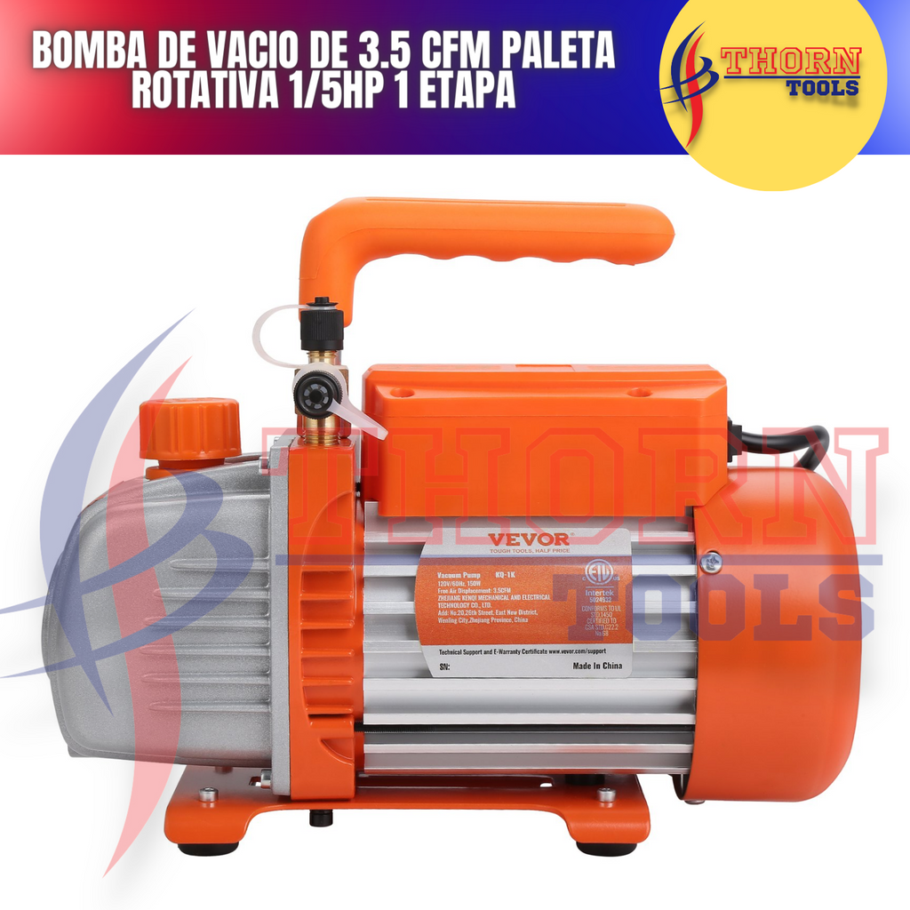 Bomba de vacio de 3.5 CFM paleta rotativa 1/5HP 1 etapa